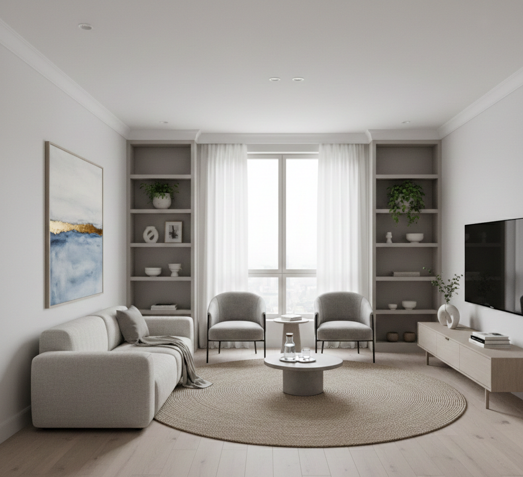 Beautifully organized living room with minimalist design